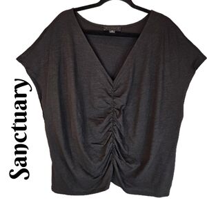 Sanctuary Womens Top Sz 3x Black Ruched Front V-Neck Breathable Lightweight